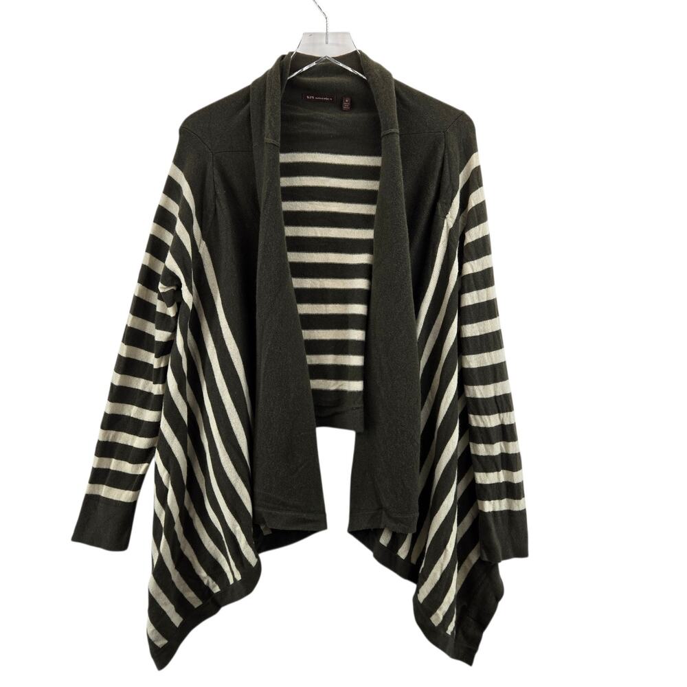 525 America 100% Cashmere Cardigan‎ Sweater Womens Medium Draped Front Striped